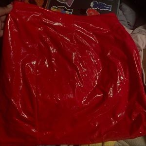 Red leather mini skirt